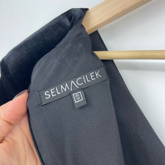 SELMACILEK | Black Velvet Skater Dress Skirt Long Sleeve Mini S - Picture 6 of 13